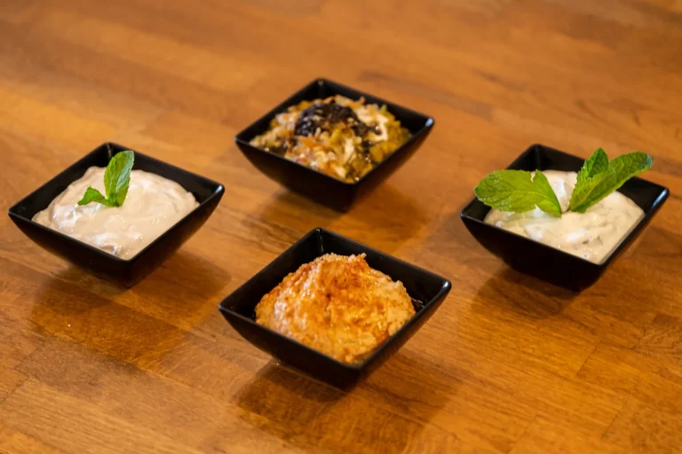 Hummus, mast khiyar, kashk bademjan and Persian dips